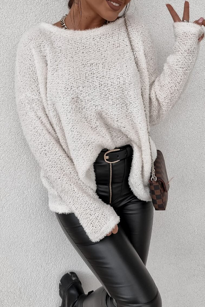 Casual Daily Solid Color Fluffy O Neck Sweaters(3 Colors)