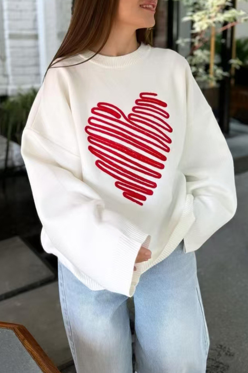 Casual Heart Shaped Patchwork Contrast O Neck Sweaters