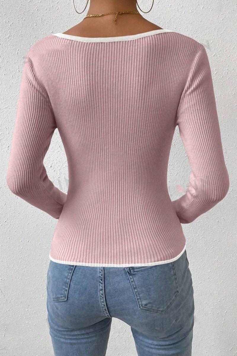 Casual Daily Solid Color Contrast V Neck Tops