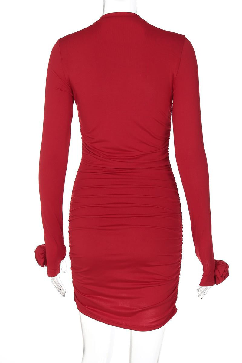 Casual Ruched Half A Turtleneck Wrapped Skirt Dresses(4 Colors)