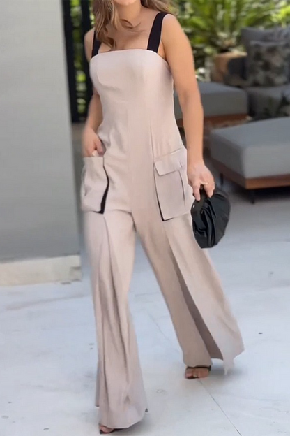 Casual Pocket Square Neck Loose Jumpsuits