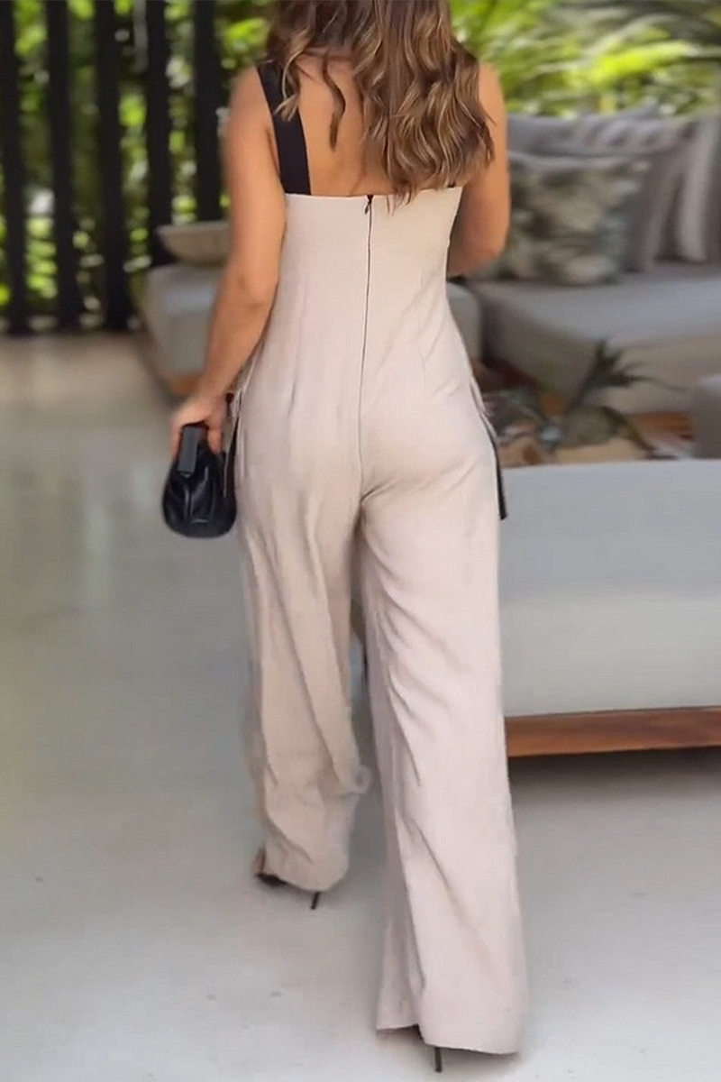 Casual Pocket Square Neck Loose Jumpsuits