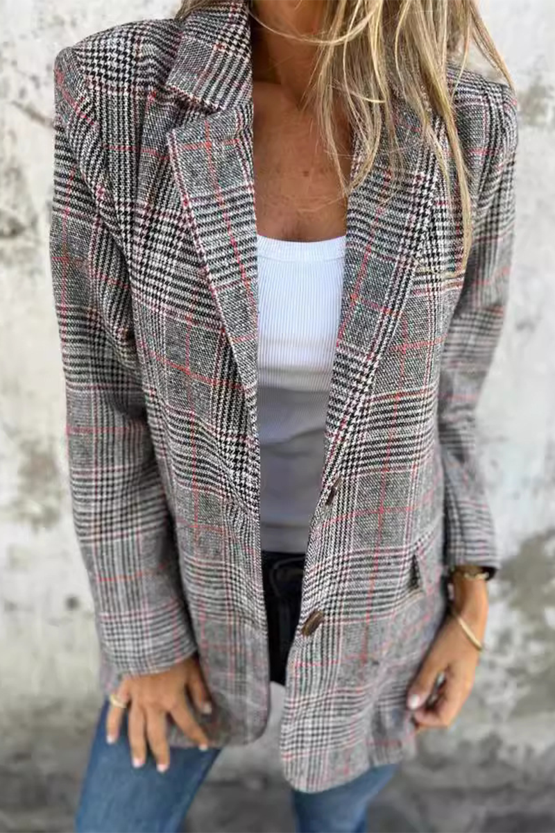 Casual Plaid Buttons Contrast Turn-back Collar Outerwear