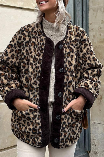 Casual Street Leopard Pocket Patchwork Fluffy O Neck Outerwear