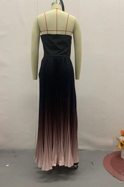 Sexy Gradient Color Pleated Contrast Strapless Strapless Dresses