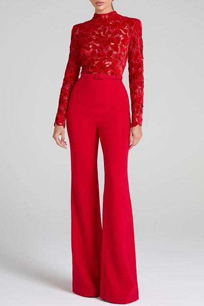 Casual Lace Half A Turtleneck Regular Jumpsuits