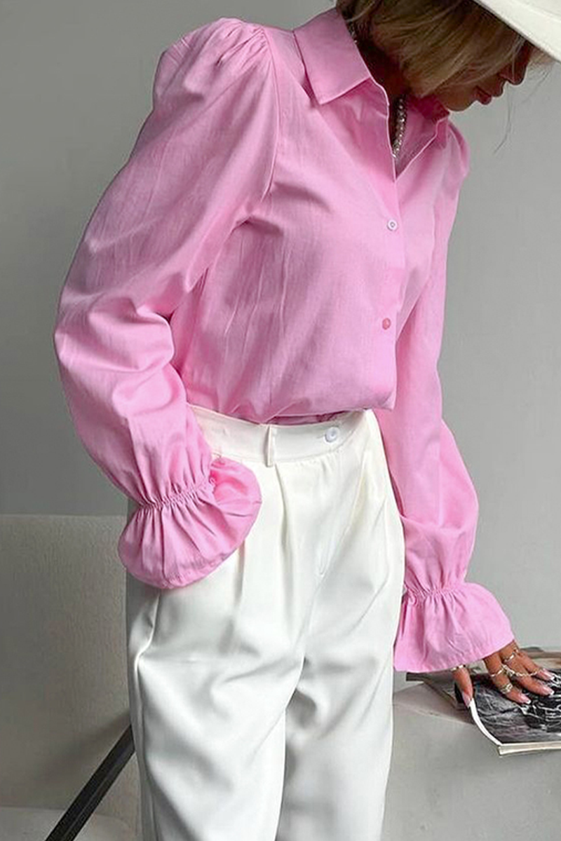 Casual Buttons Patchwork Turndown Collar Blouses