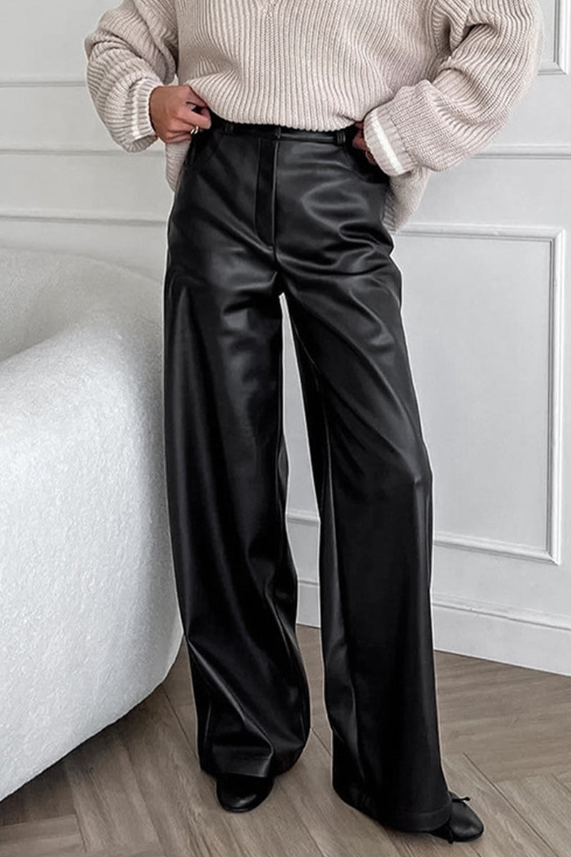 Casual Daily Pocket Loose High Waist Straight Bottoms