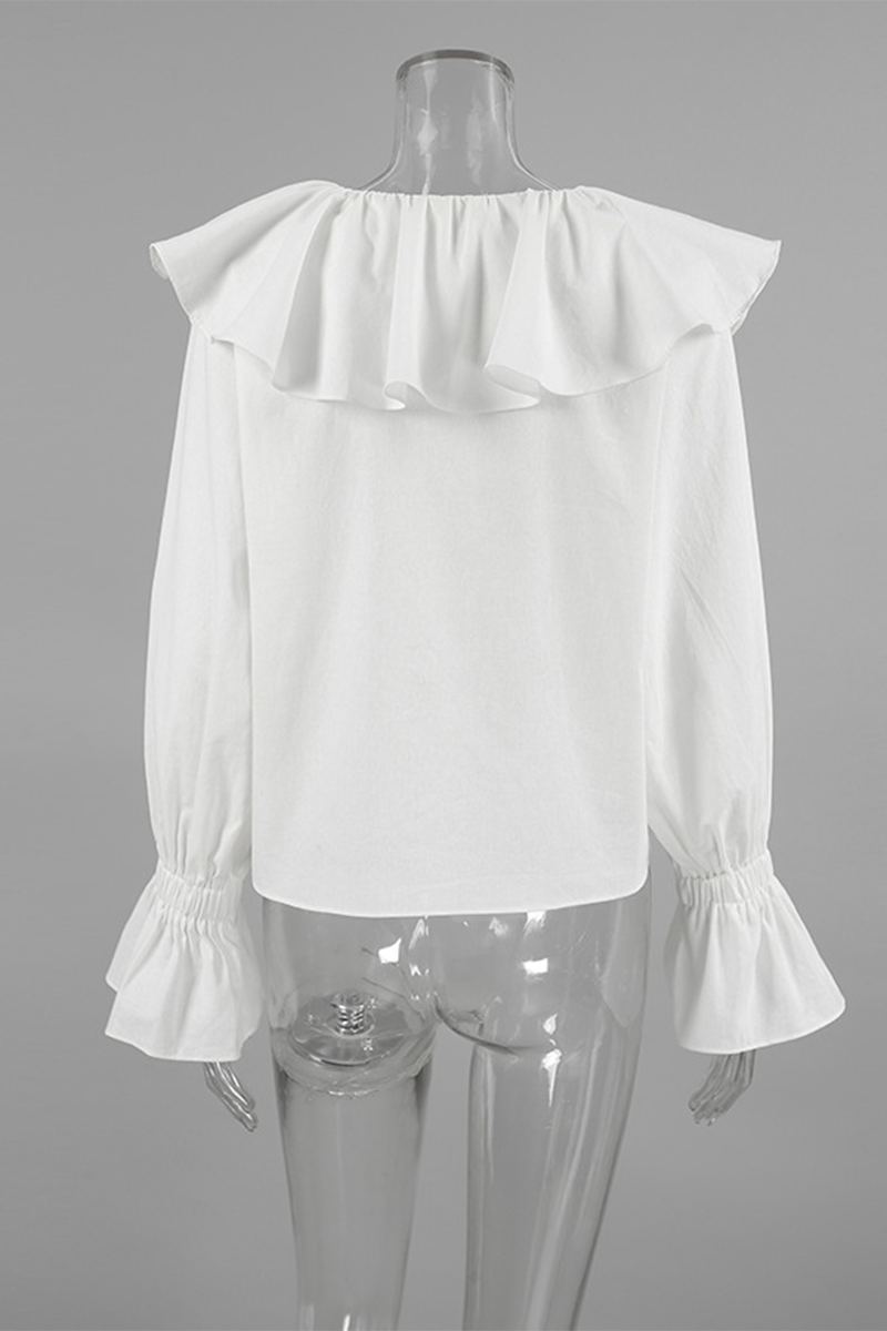 Casual Solid Color Ruffle V Neck Blouses