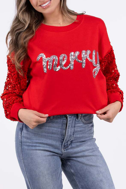 Casual Cartoon Letters Embroidered Sequins O Neck Sweats