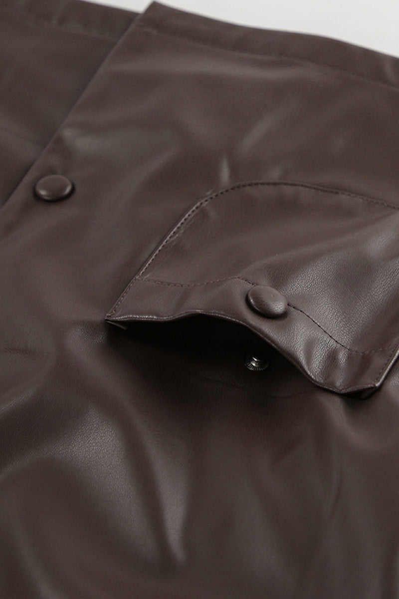 Solid Color Pocket Buttons Turndown Collar Outerwear