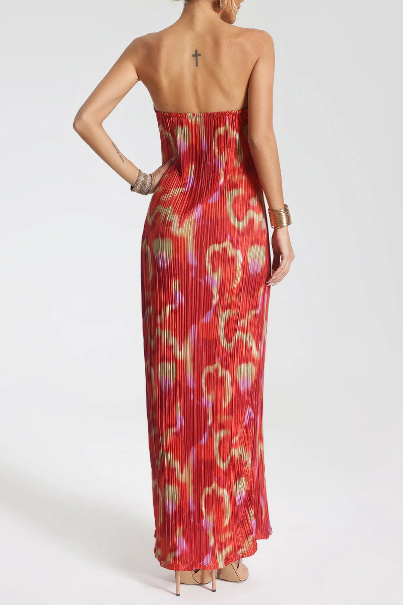 Sexy Vacation Geometric Print Pleated Off Shoulder Strapless Dresses