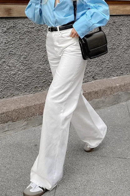 Casual Street Pocket Straight High Waist Straight Bottoms