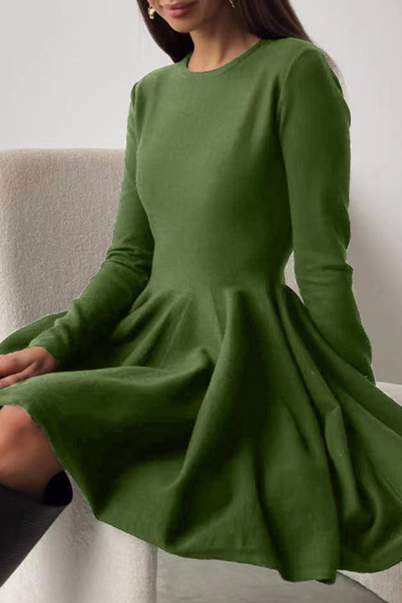 Elegant Ruched O Neck Sweater Dress Dresses(4 Colors)