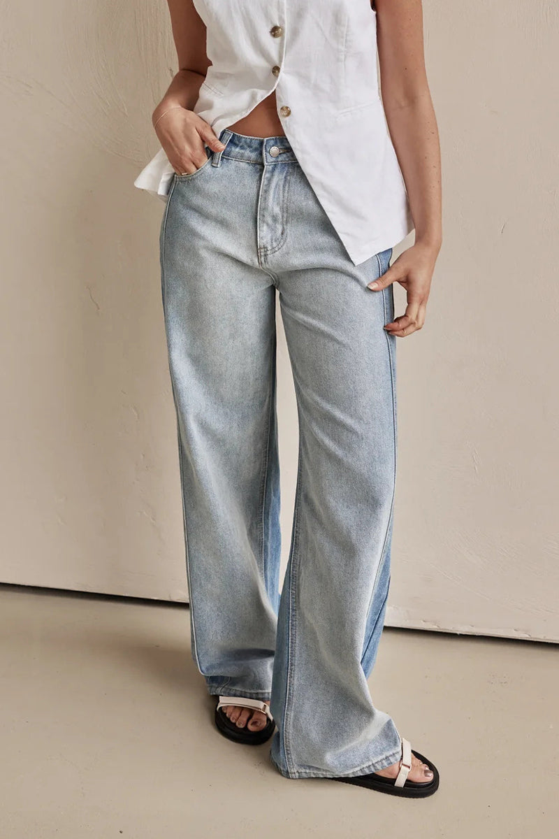 Casual Distressed Contrast High Waist Loose Denim Jeans