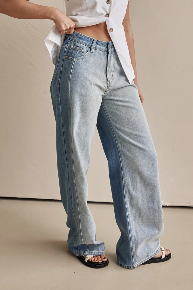 Casual Distressed Contrast High Waist Loose Denim Jeans