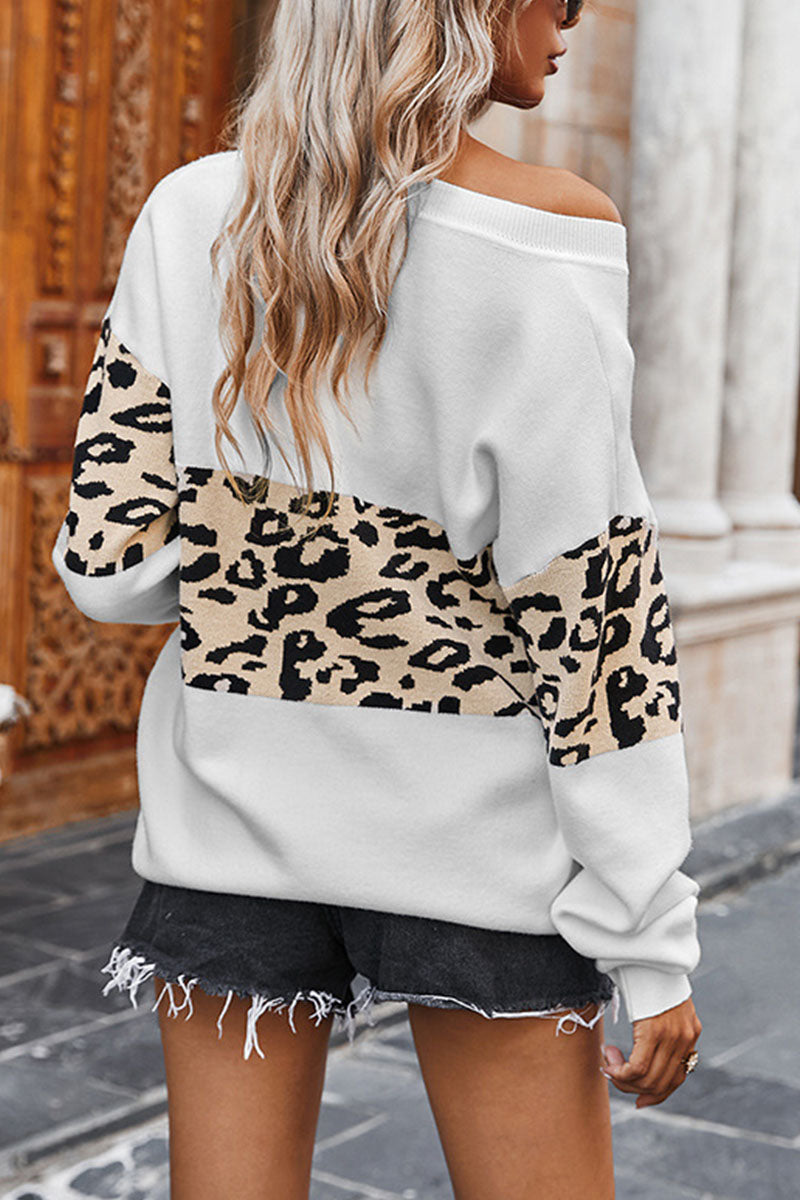 Fashion Street Leopard Patchwork V Neck Tops