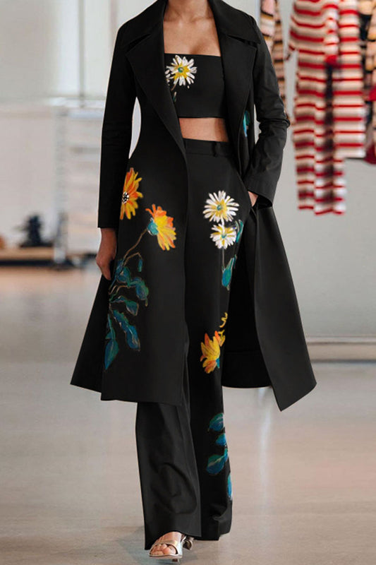 Fashion Street Print Turndown Collar Long Sleeve Three Pieces