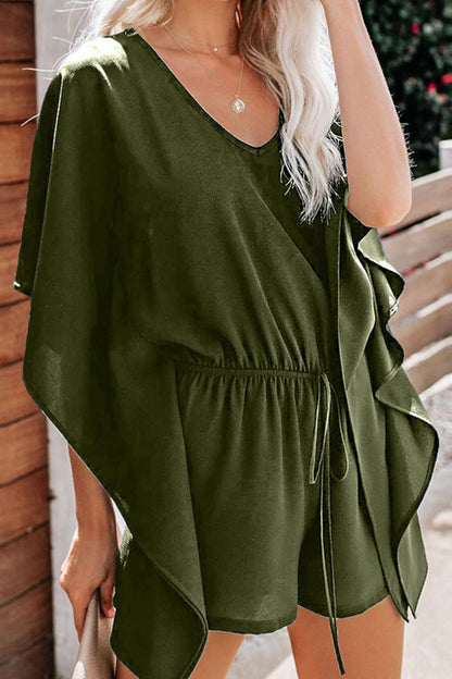 Fashion Casual Solid Frenulum V Neck Loose Jumpsuits(5 Colors)