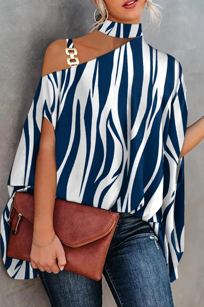 Fashion Print Patchwork One Shoulder Tops