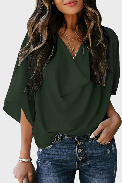 Casual Solid Patchwork V Neck Blouses(7 Colors)