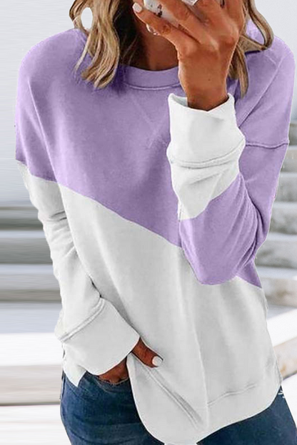 Casual Solid Patchwork O Neck Tops(6 Colors)