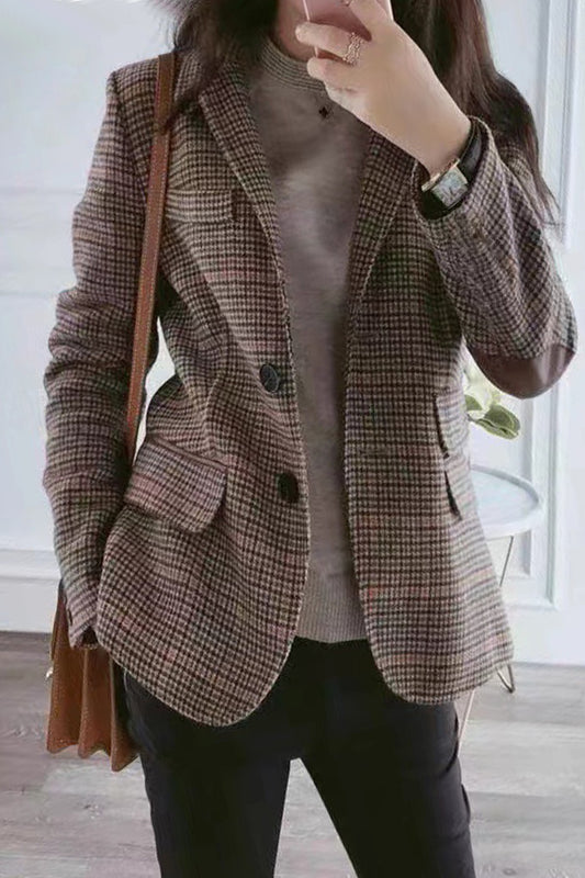 Work Plaid Patchwork Turn-back Collar Outerwear