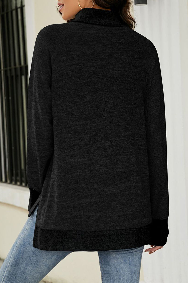 Casual Solid Contrast Half A Turtleneck Tops