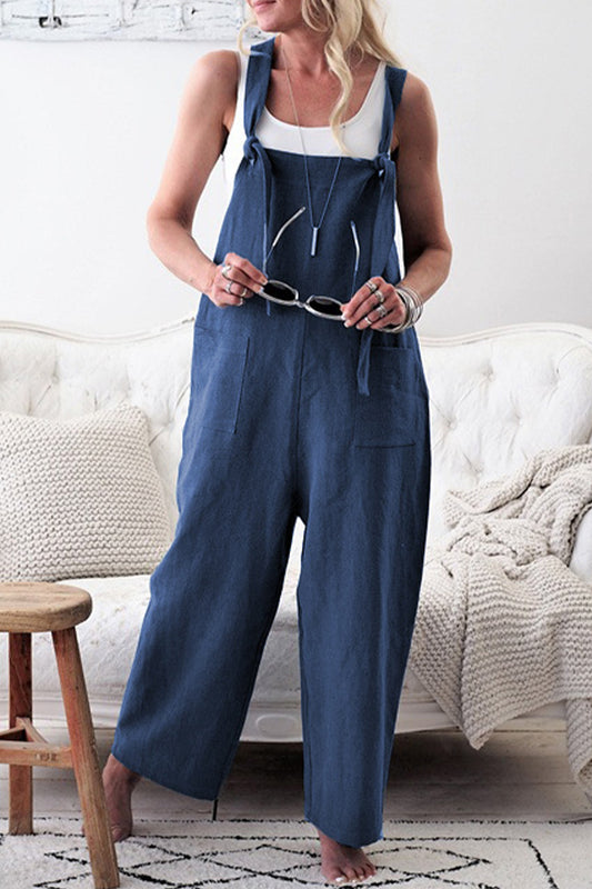 Casual Solid Make Old Patchwork Square Collar Loose Jumpsuits(5 Colors)