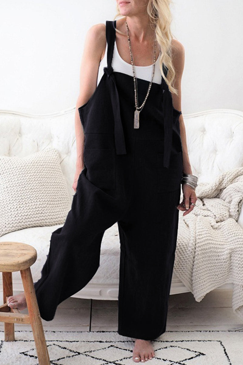 Casual Solid Make Old Patchwork Square Collar Loose Jumpsuits(5 Colors)