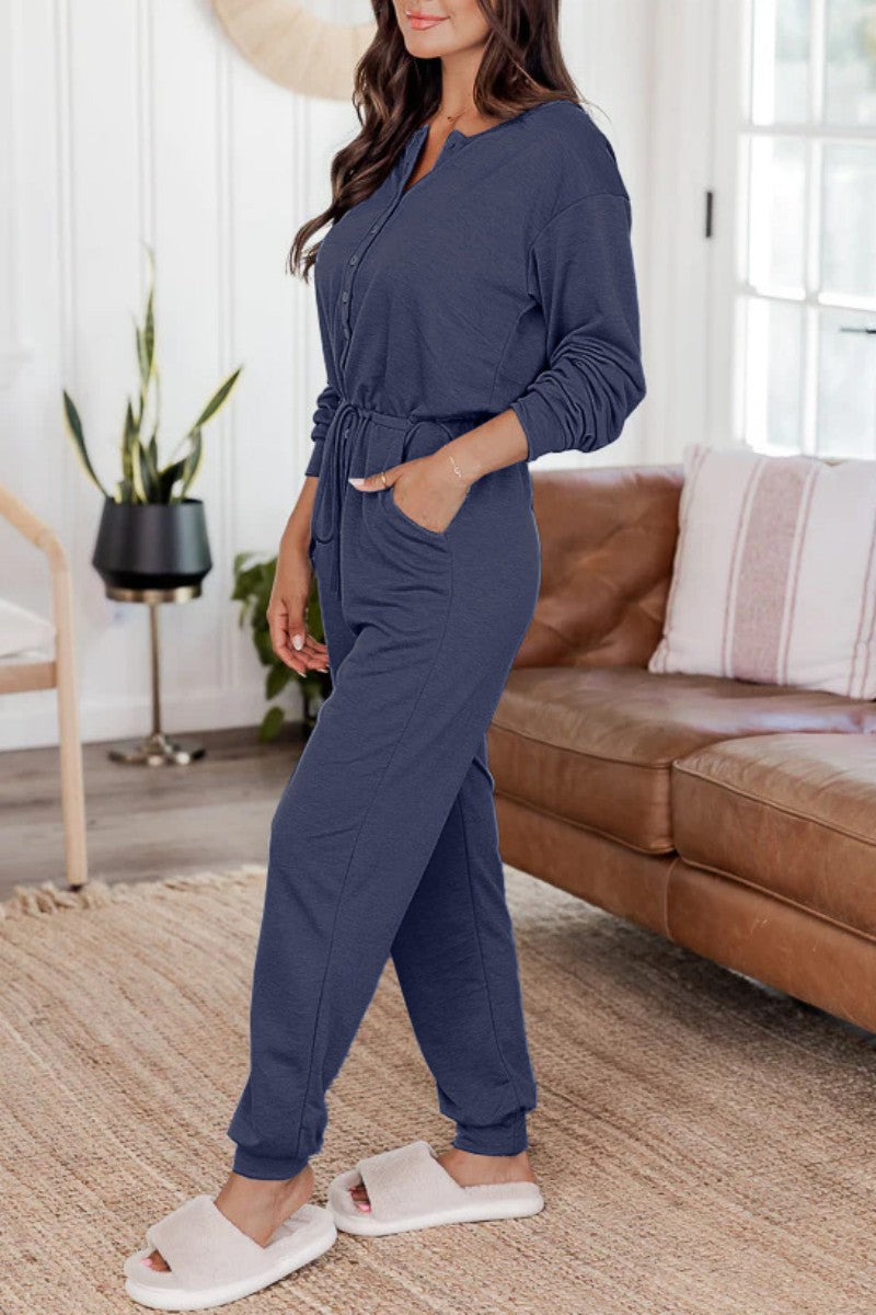 Casual Solid Patchwork V Neck Regular Jumpsuits