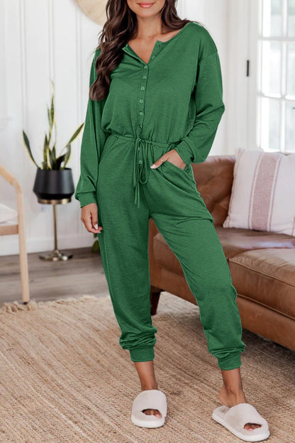 Casual Solid Patchwork V Neck Regular Jumpsuits