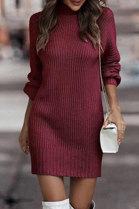 Casual Solid Patchwork Turtleneck One Step Skirt Dresses