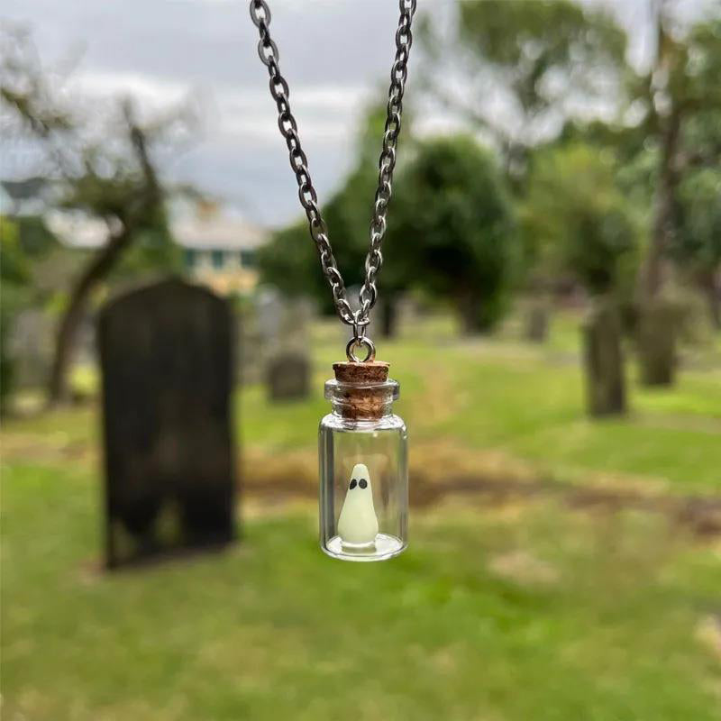 Halloween Drifting Bottle Night Glow Ghost Necklace Ornament