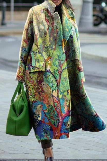 Street Elegant Print Patchwork Turn-back Collar Outerwear