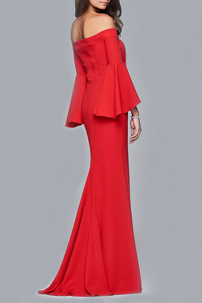 Elegant Solid Flounce Off the Shoulder Evening Dresses(6 Colors ...